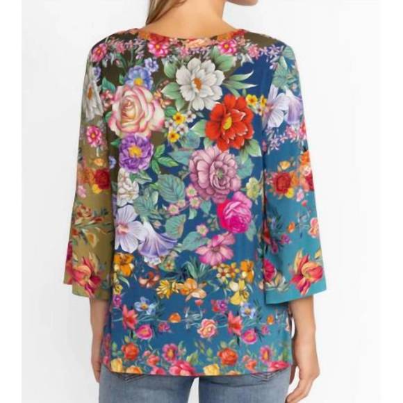 NEW JOHNNY WAS women's neutra button front long sleeves henley tee in multi - Picture 3 of 3